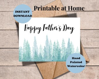 Watercolor Father's Day Card: Hand-Painted Forest Trees (PDF Downloadable Printable Card 7x5in )