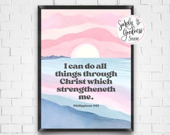 Philippians 4:13 Bible Verse Sunset Print, Boho Christian (Digital Download)