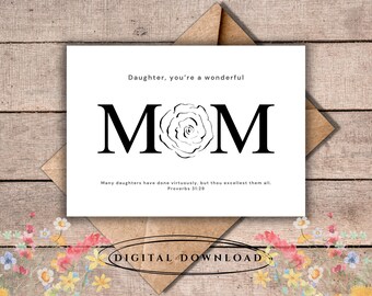 Mother's Day Card for Daughter: Proverbs 31 Rose Illustration (Digital Download)