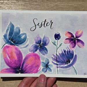 Cartão de visita para irmã, Cartão de visita pintado à mão em aquarela para irmã, Para minha irmã, Cartão floral botânico para qualquer ocasião, Para minha cunhada, Original