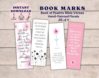 Floral Bible Verse Bookmarks, KJV Psalms, Hand Painted Set (Digital Download)