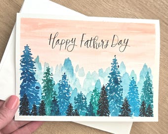 Hand Painted Watercolor Father's Day Card: Original Forest Art