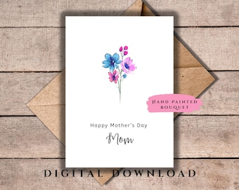 Watercolor Floral Bouquet Mother's Day Card: Printable Gift (PDF)