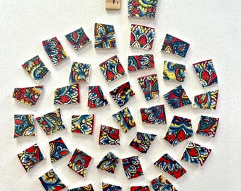 Boho Bird Mosaic Tiles Set Handcut Porcelain: Rainbow Tessera, Red, Blue, Yellow, White