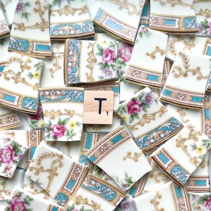 Handcut China Mosaic Tiles: Noritake Colby Blue, Floral Gold Accent
