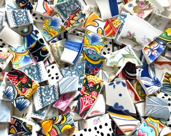Mosaic Pottery China Pieces Mix: 100 Colorful Broken Plate Shards for Mosaic Art
