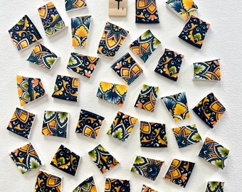 Boho Mosaic Tiles Handcut: Rainbow Tessera, Green, Yellow, Orange, Blue