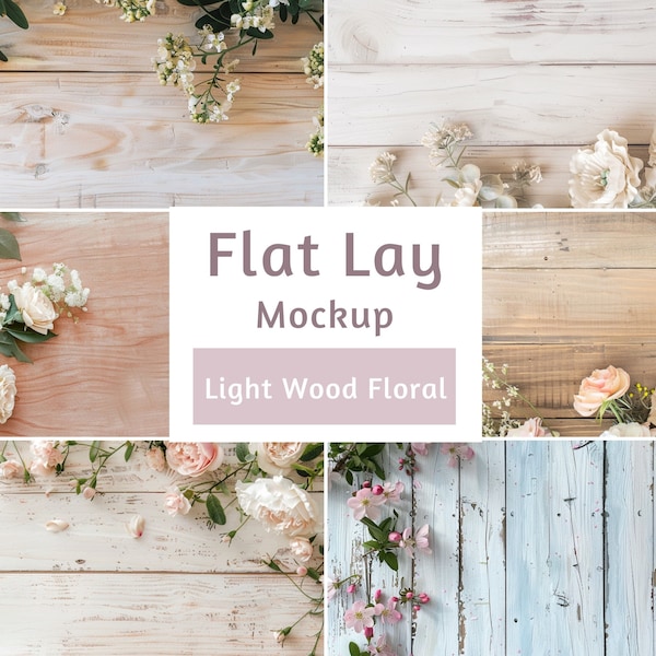 Flat-Lay Background Mockups - 12 Wooden flat-lay Background JPGs Bundle - Digital Product Background