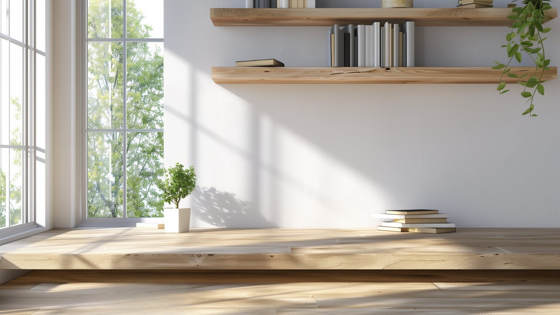 Minimalist Bookshelf Zoom Background Light Wood Shelf Home Office ...