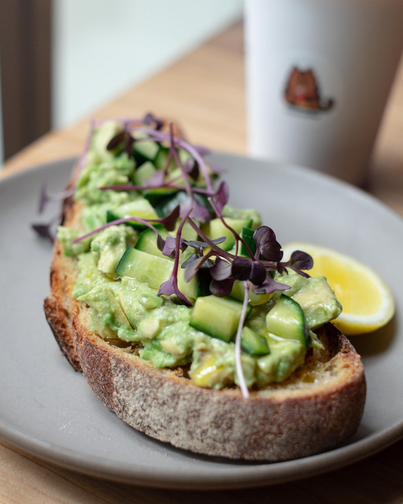 Delicious avocado toast, made from our delicious sourdough bread fermented with our sourdough starter