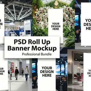 Roll Up Banner Vertical Standee Pull Up PSD Mockup Bundle instand Digital Download