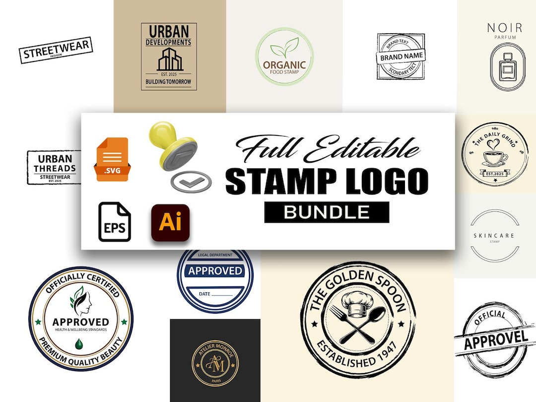 Stamp Logo Designs | Editable Vector Template Bundle - Etsy