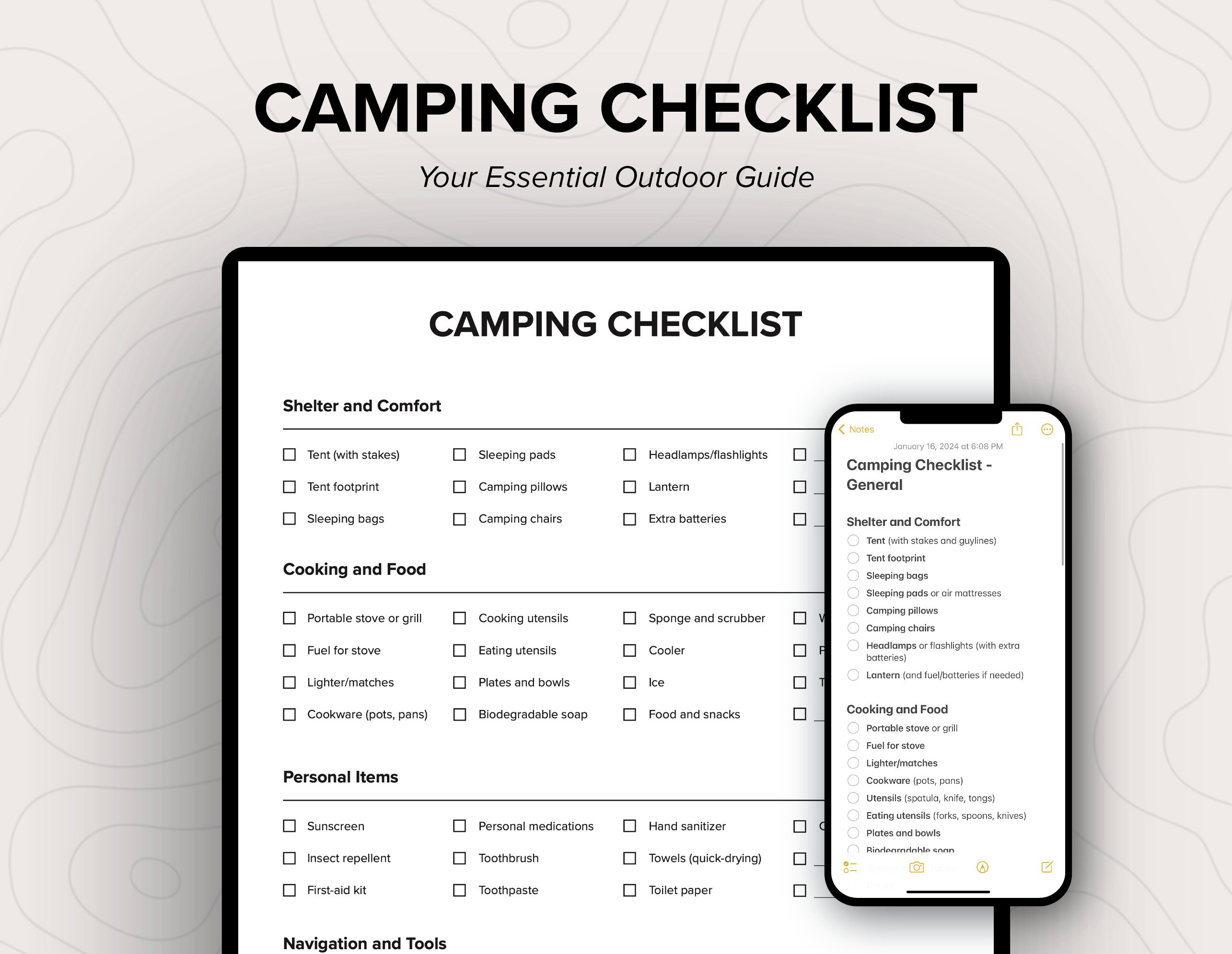 Liste De Vacances Camping à Imprimer Printable Camping Checklist - Fillable PDF, Instant Download, Phone