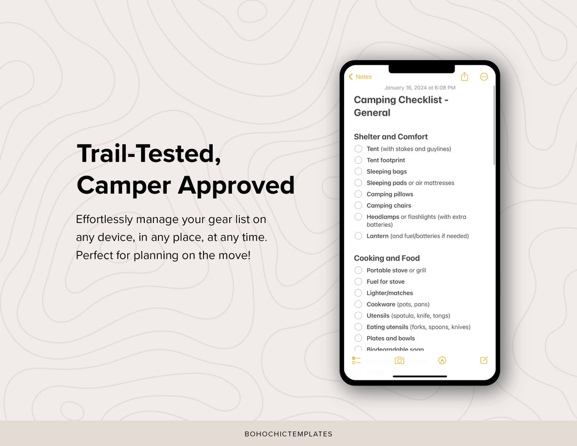 Printable Camping Checklist - Fillable PDF, Instant Download, Phone ...