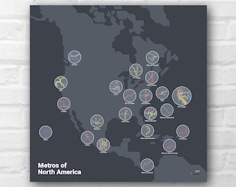 Metros of North America Map Square Wall Art (18"x18")