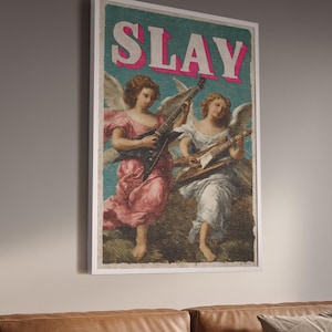 SLAY Angel Rock Poster – Funny Renaissance Meme Wall Art – Digital Download – Aesthetic Printable Home Decor