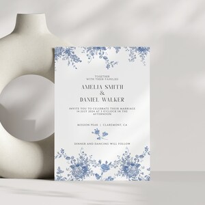 Vintage Floral Wedding Invitation with QR Code, Minimalist Wedding Invite, Modern Invite, Simple Editable Invite Template