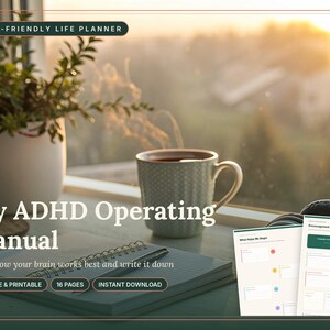 Planificador imprimible para TDAH, manual de instrucciones personal, cuaderno de trabajo de funciones ejecutivas en formato PDF rellenable, descarga digital para el autodescubrimiento del TDAH.