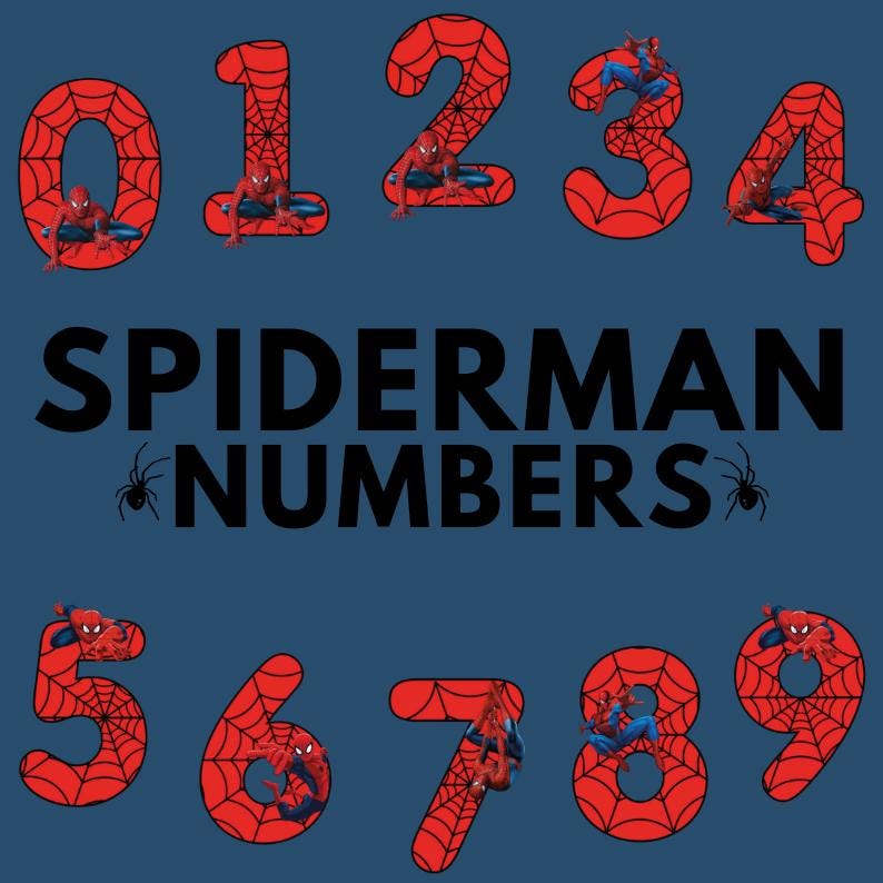 Spiderman Numbers, Spiderman PNG and SVG, Spiderman, Instant Dowload