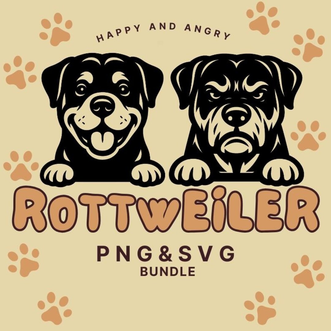 Rottweiler SVG PNG Bundle | Happy & Angry Dog Faces | Cute Line Art for ...