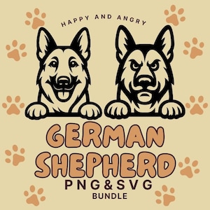 German Shepherd Dog SVG PNG Bundle | Happy & Angry Dog Faces | Cute Line Art for Cricut and Sublimation | Dog Clipart | Digital Download