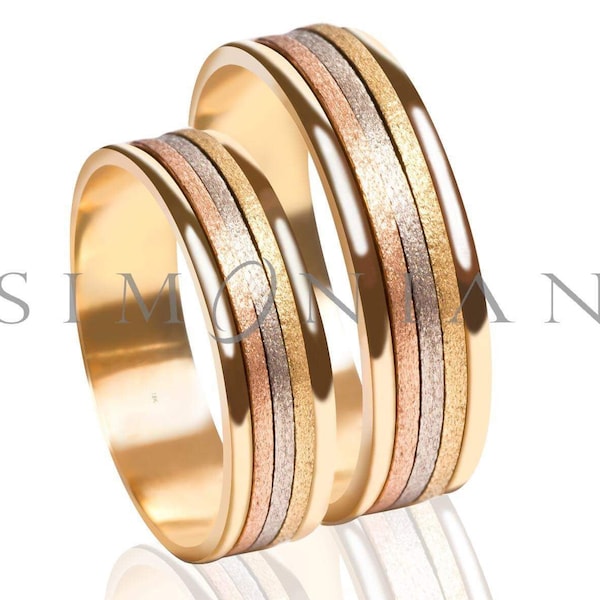 Buenos Aires Wedding Bands by Simonian | 18K | Yellow Gold Band | Rose, White, & Yellow Gold Satin Finish | Solid Gold | Simonian Jewelry