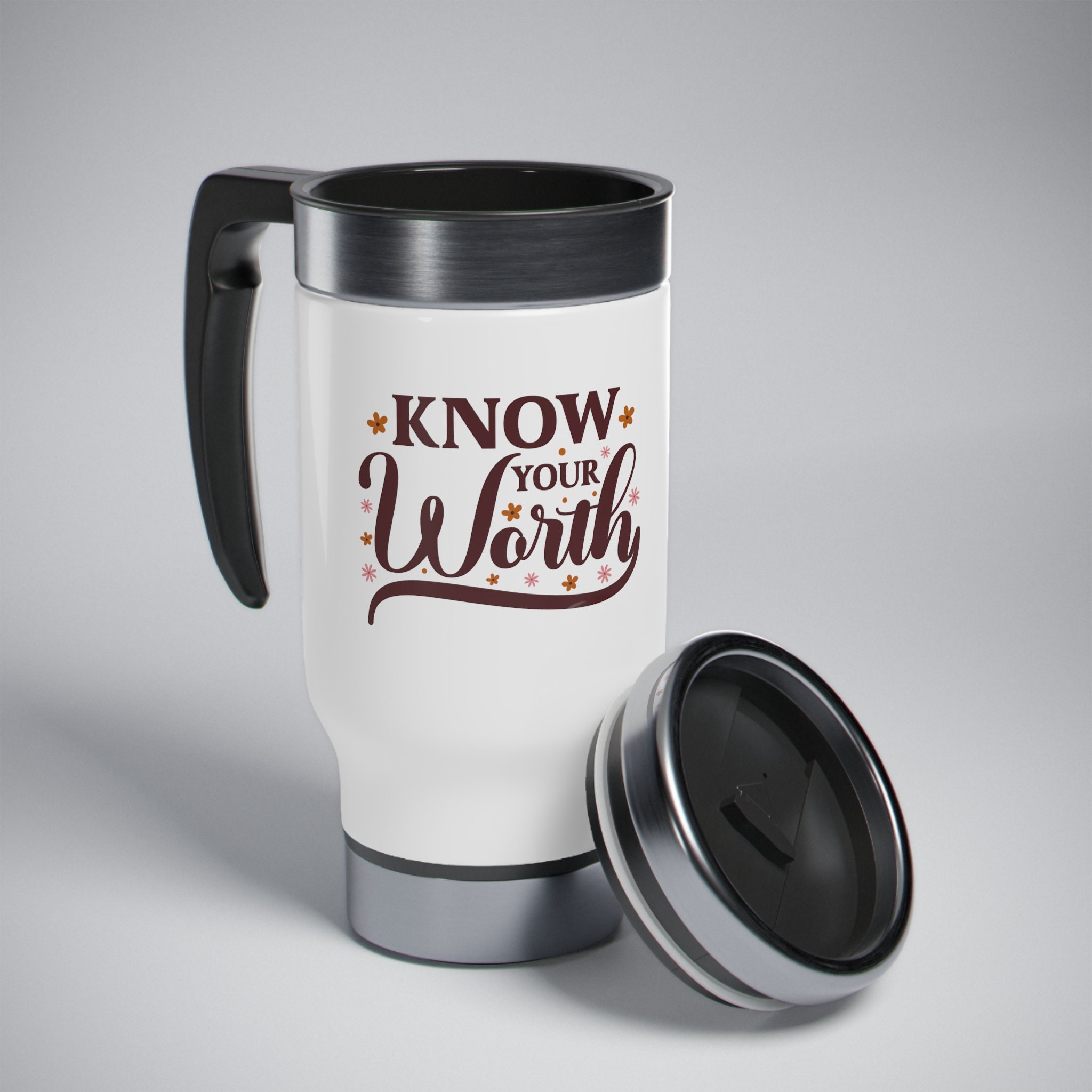 Travel mug with a handle — Melo's Pizza & Pasta