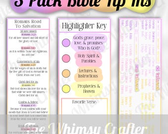 3 Pack Bible Tip Ins, Books of the Bible, Romans Road, Highlighter Key (Digital Download)