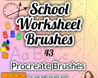 43 School Worksheet Creation Procreate Brushes, Homeschool Resources, iPad Art (Digital Download)