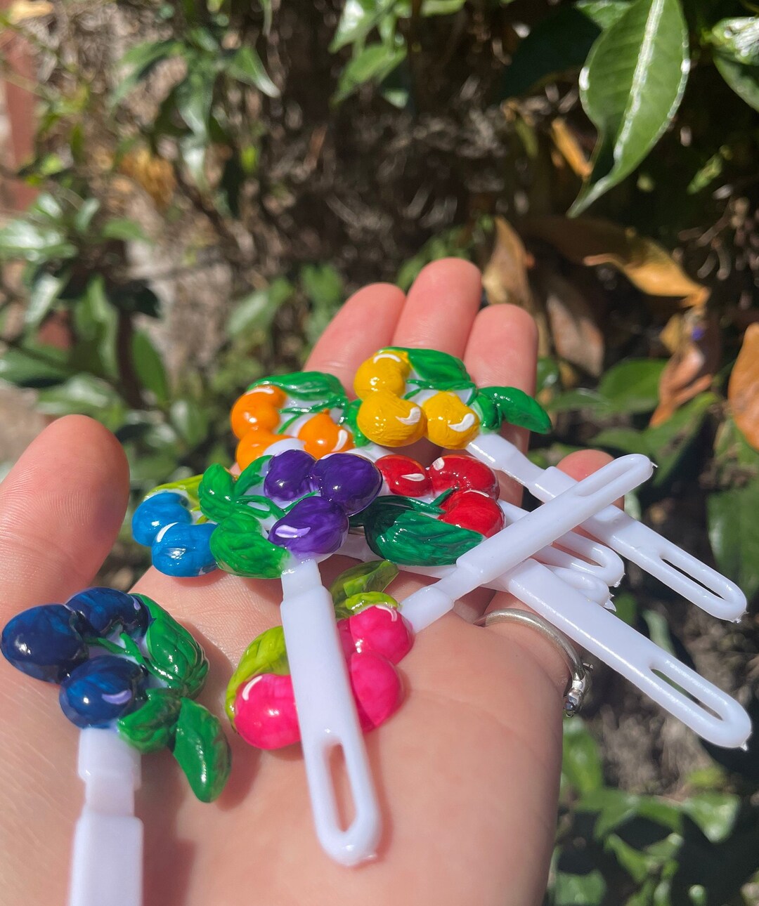 Painted Clips Hand-painted Rainbow Cherry Hair Clips in Assorted Colors (set of 5) - Etsy
