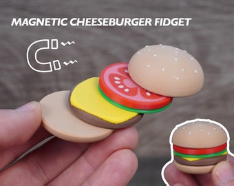 Cheeseburger Magnetic Fidget Toy - 4 Piece! Magnetic Slider - Haptic Coin - Flipper - DO NOT EAT This Delicious Looking Toy.