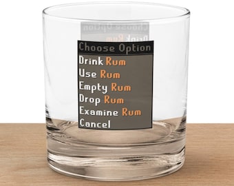 Bicchiere da cocktail Runescape Funny Rum Rocks Lowball, regalo unico e divertente di Runescape 3 e idee regalo di riferimento alla vecchia scuola di Runescape.
