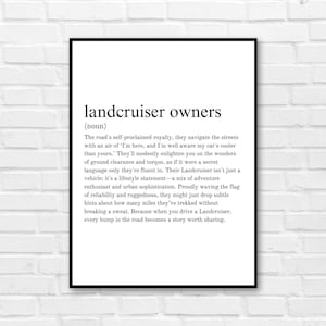 DIGITAL FUNNY Toyota Land Cruiser Owner definition Landcruiser Wall Art, Poster, Classic 4x4 Enthusiast Decor, Car lover present gift ideas