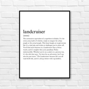 PRINTED Funny edition Toyota Land Cruiser definition Landcruiser Wall Art, Poster, Classic 4x4 Enthusiast Decor, Car lover present gift idea