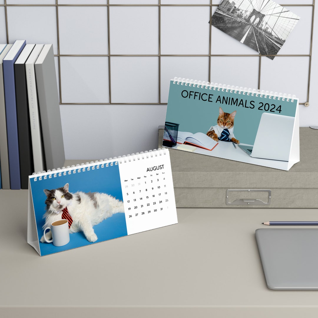 Funny Animals at Work Desk Calendar 2024 Gifts, Work From Home Stand up