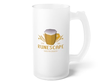 Runescape Frosted Beer Pint Glass Gift, High Quality Runescape 3 and Old School Runescape Reference Gift Ideas For Him & Her