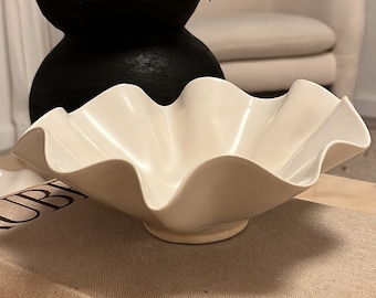 Ruffled Ceramic Bowl in Blue-green Earth Tones – Statement Centerpiece ...