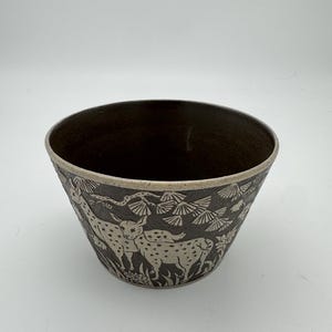 Keramik Kaffeetasse Becher Karton,Unikat,Keramik Rasur Verfahren,Wald Thema,Leopard