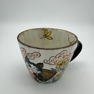 Taza de café y taza de leche de cerámica, asa de amante de los gatos, estilo retro mate, ensaladera, tazón de desayuno, tazón de helado