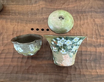 Hand-painting Zisha Clay Tea Set Tea Bowl with Lid Cover Tea Cup  With Teacup