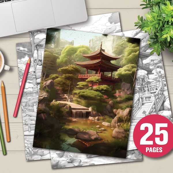 Japanese Garden Colouring Book Etsy