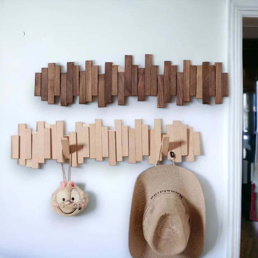Wall Mounted Hat Rack Wood Folding Hook Coat Rack Etsy