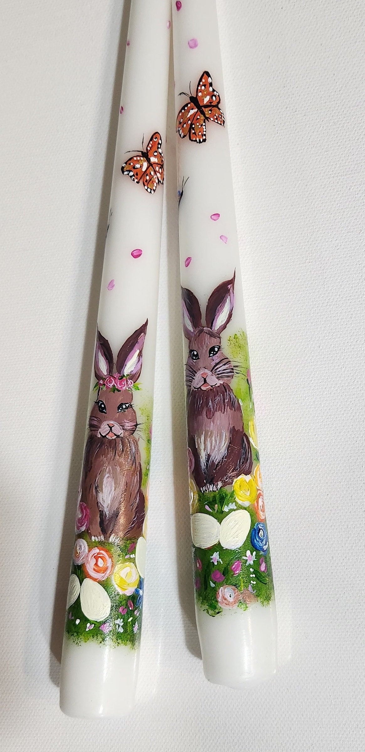 Hand Painted Easter Candle, Easter Taper Candles, Bunny and Egg Baskets