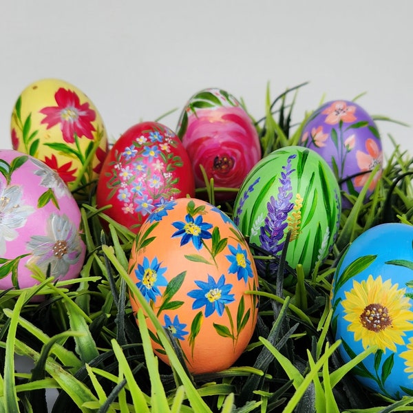 Hand Painted Floral Easter Eggs, Spring Flowers Painted Wooden Eggs, Easter Decor, Easter Ornament, Gift