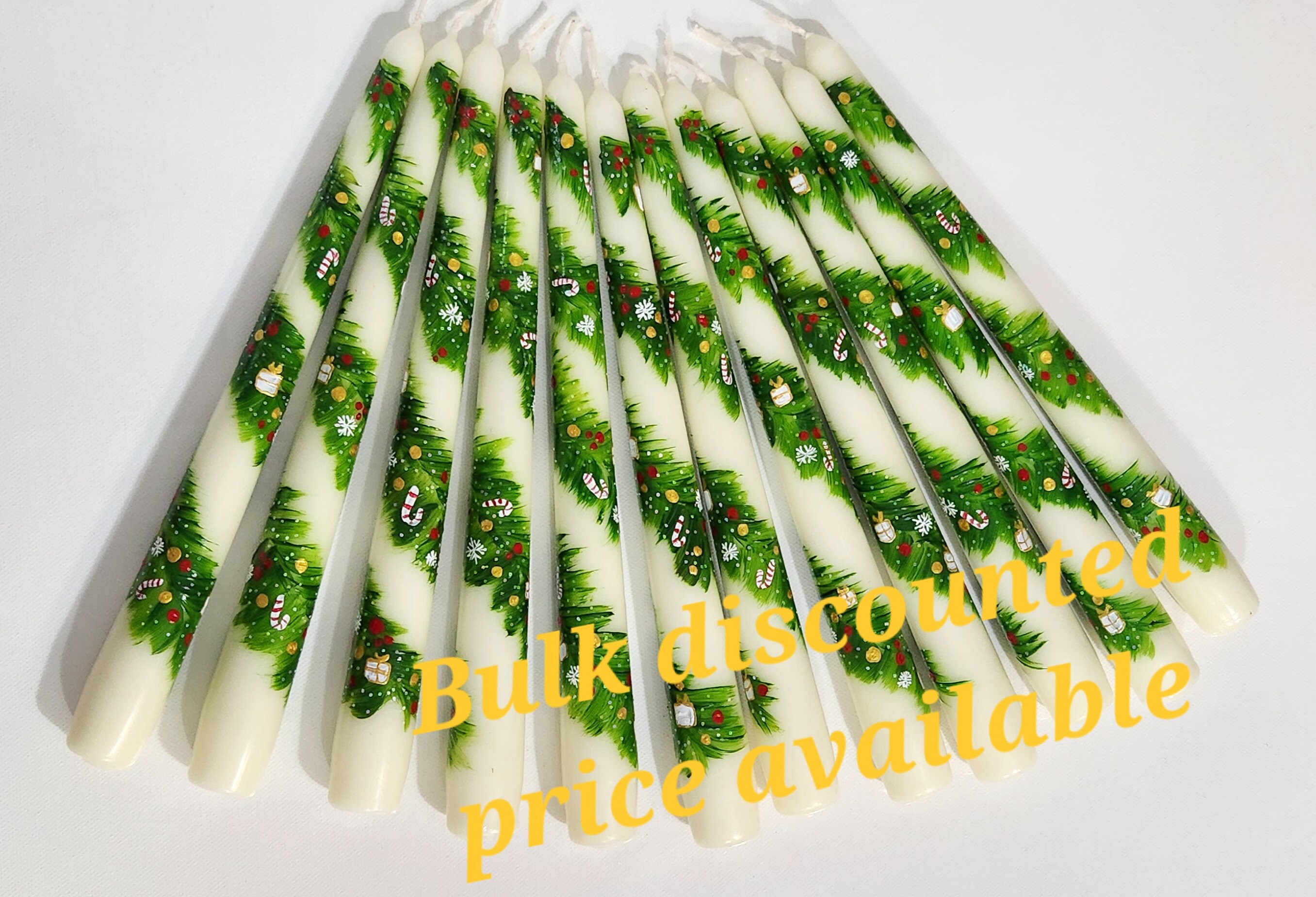 Hand-painted Taper Candles, Christmas Candles, Set of 2 Christmas Taper