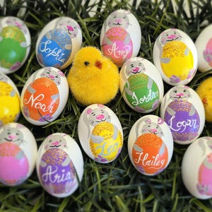 Personalized Easter Eggs, Hand Painted Wooden Eggs, Easter Gift, Painted Bunny Painted Egg Gift, Customised Gift