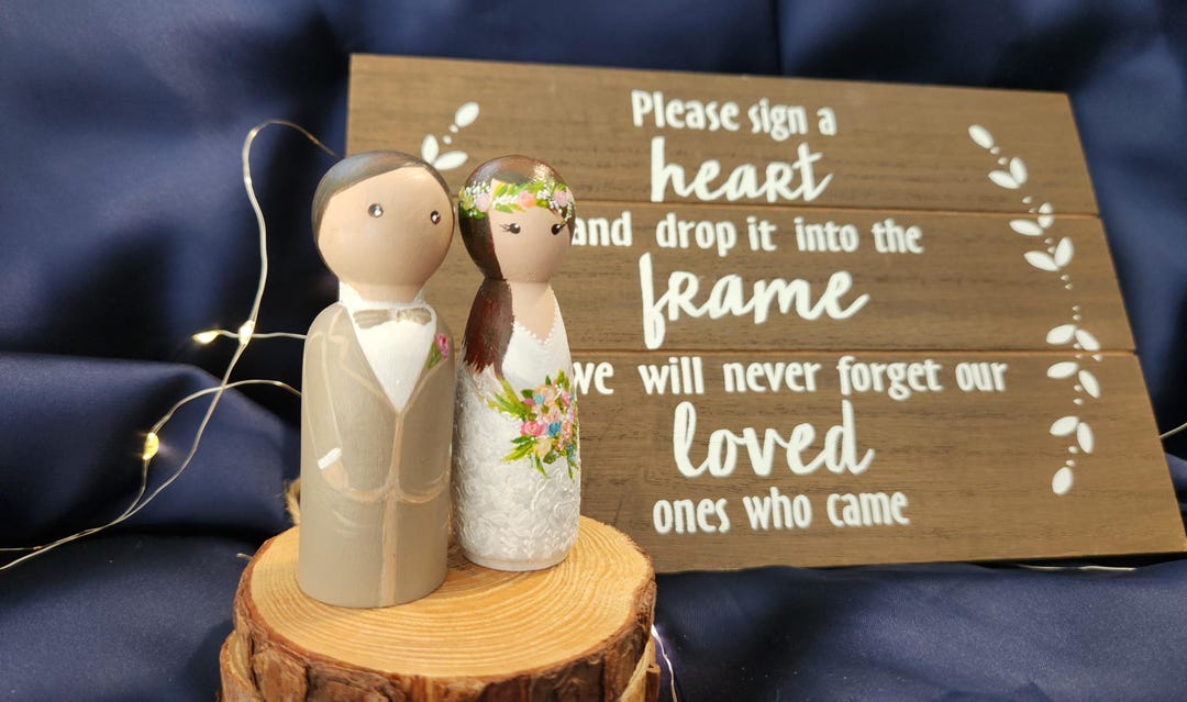 Custom Wedding Cake Topper Peg Dolls, Hand-painted Bride and Groom - Etsy
