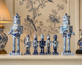 Hand Painted Chinoiserie Nutcracker Blue & White Christmas Decor Gift