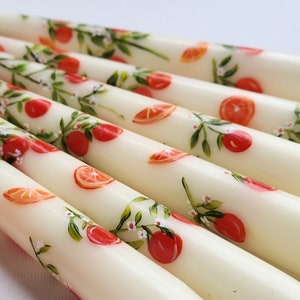 Hand Painted Candles, Set of Painted Taper Candles, Hand Painted Oranges Taper, Baby Shower, Wedding Candle, Dinner Candle, Gift