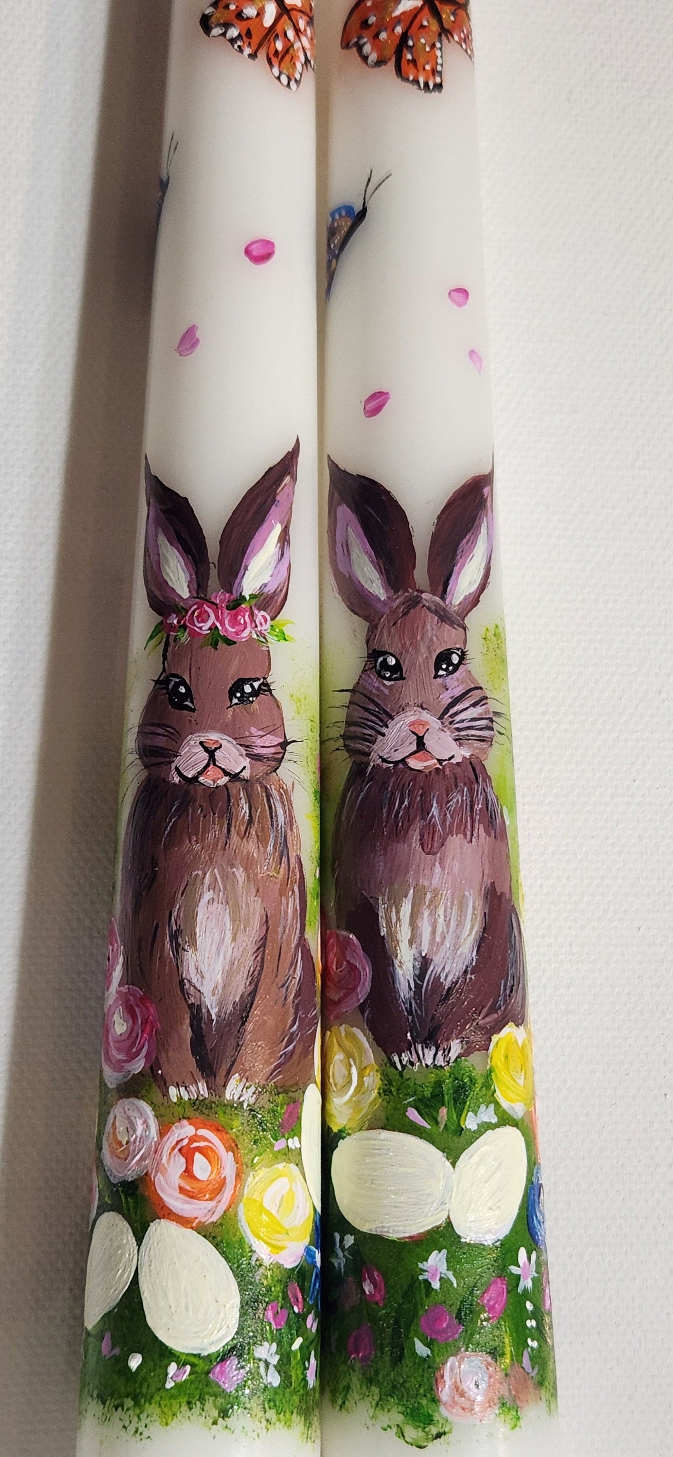 Hand Painted Easter Candle, Easter Taper Candles, Bunny and Egg Baskets